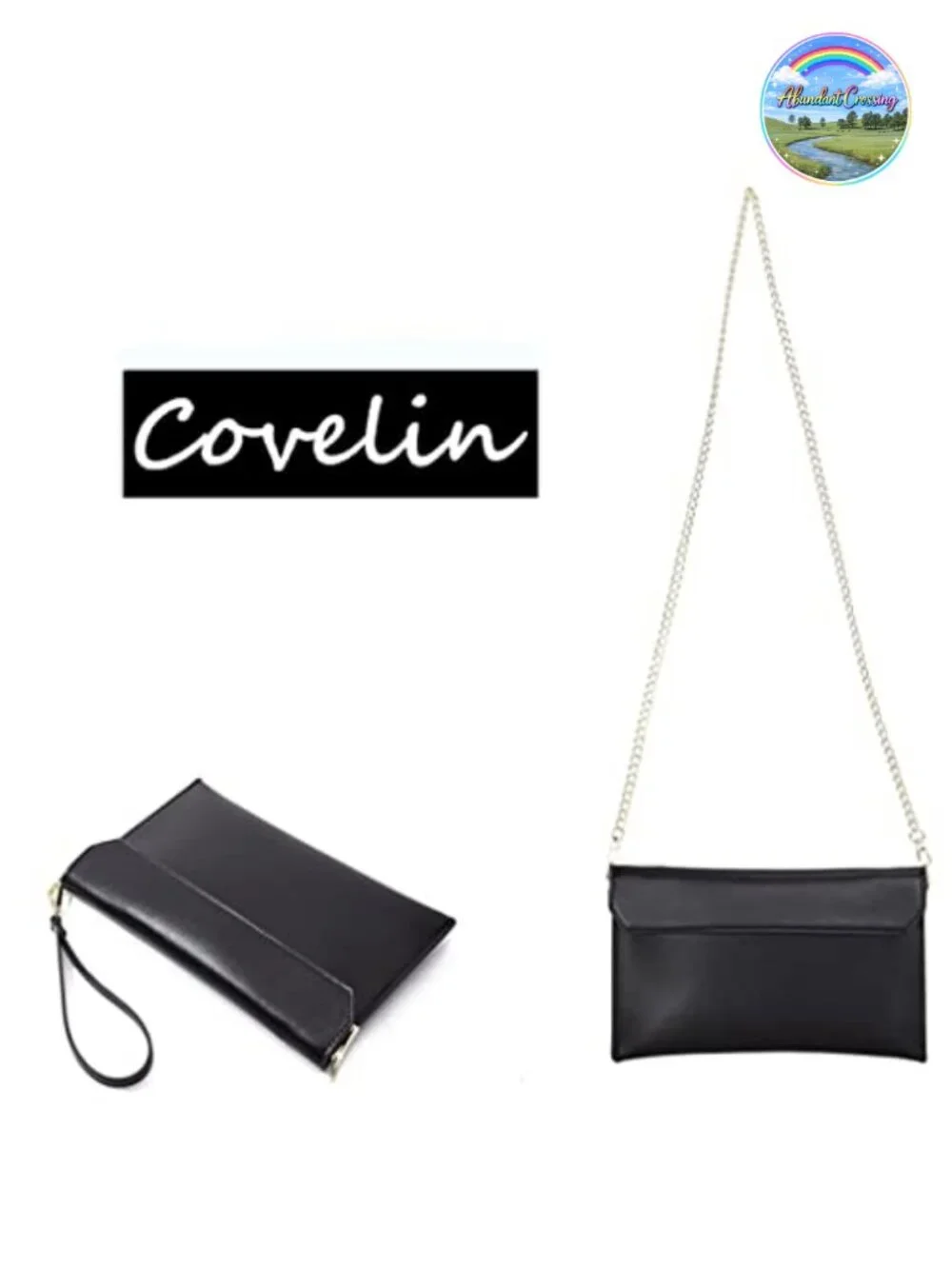 Women Leather Envelope Wristlet Clutch Evening Shoulder Bag Removable Chain